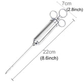 60ml Stainless Steel Syringe Dual Needles Condiment Turkey Meat Injector Cooking Tools